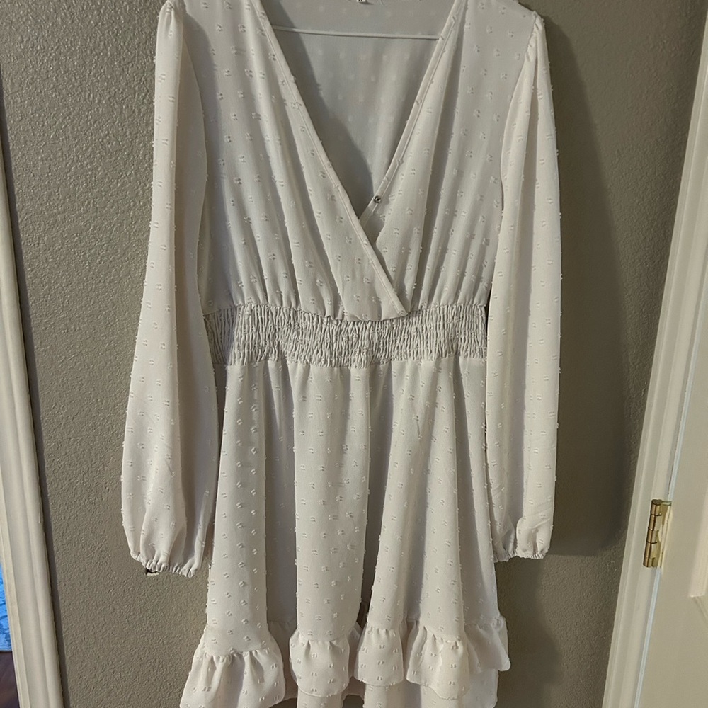 Amazon White Long-Sleeve Dress with Ruffle Hem